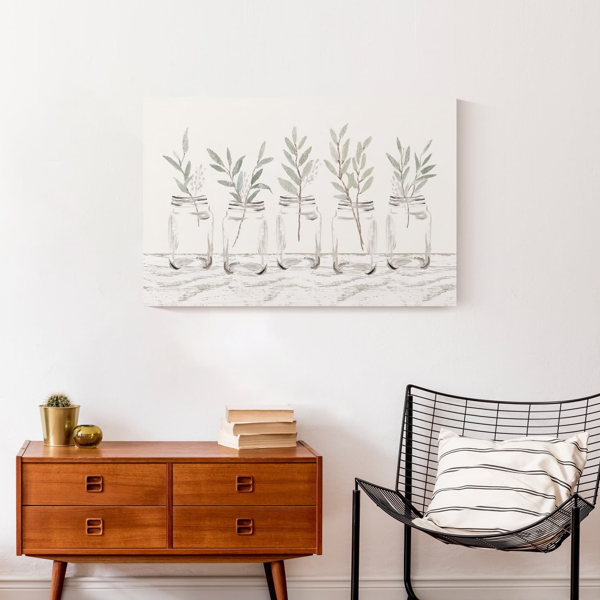 Greenery In Mason Jars 30" x 20" Canvas Wall Art